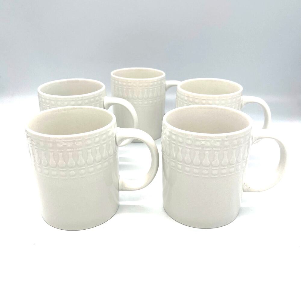 Pfaltzgraff Everyday Cassandra White Porcelain Set of 5 Coffee Mugs